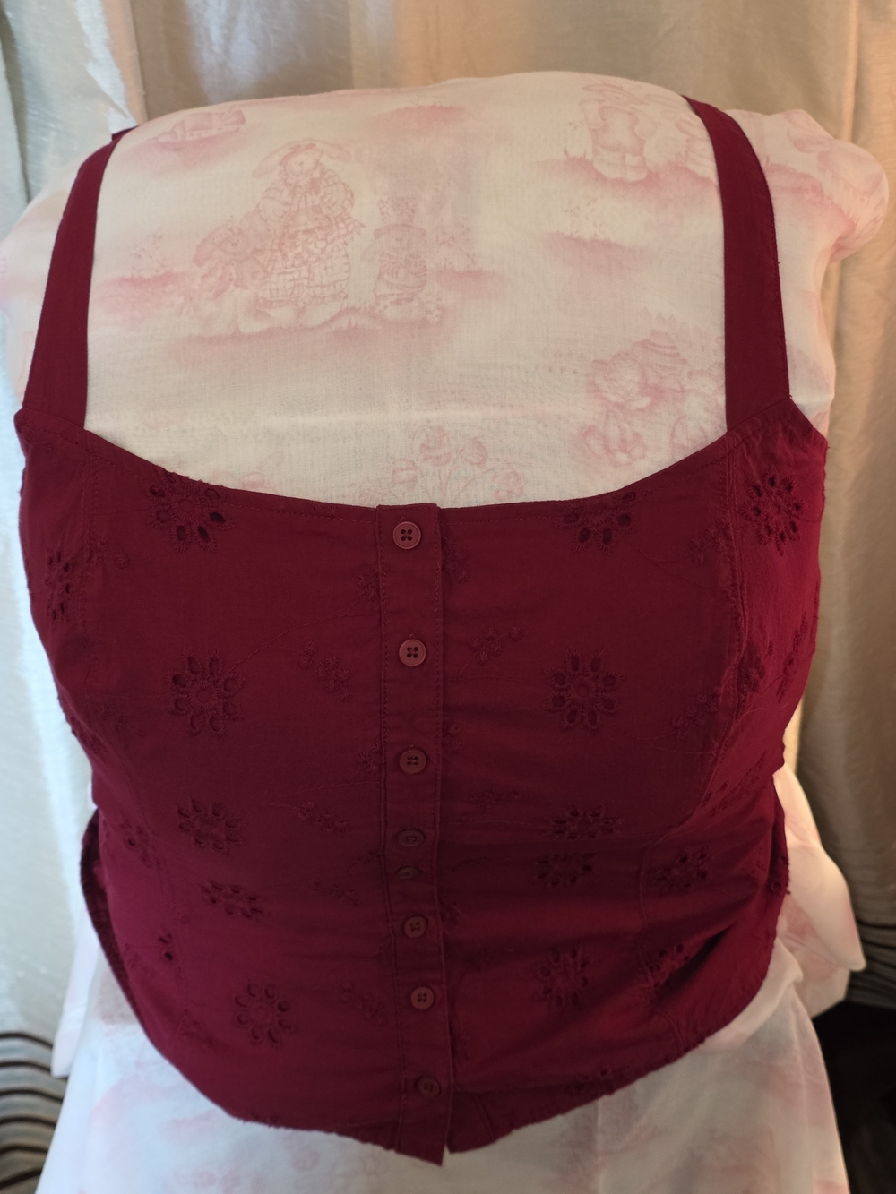 torrid Wine Red Button-Front Eyelet Tank